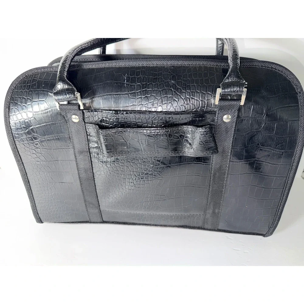 JM New York Black Croc Embossed Laptop Bag Briefcase Professional Travel Tote